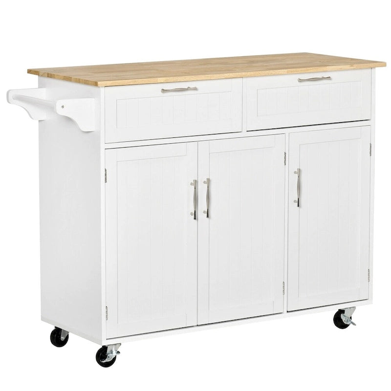 Îlot de cuisine mobile en bois avec rangement et étagères réglables - Non applicable