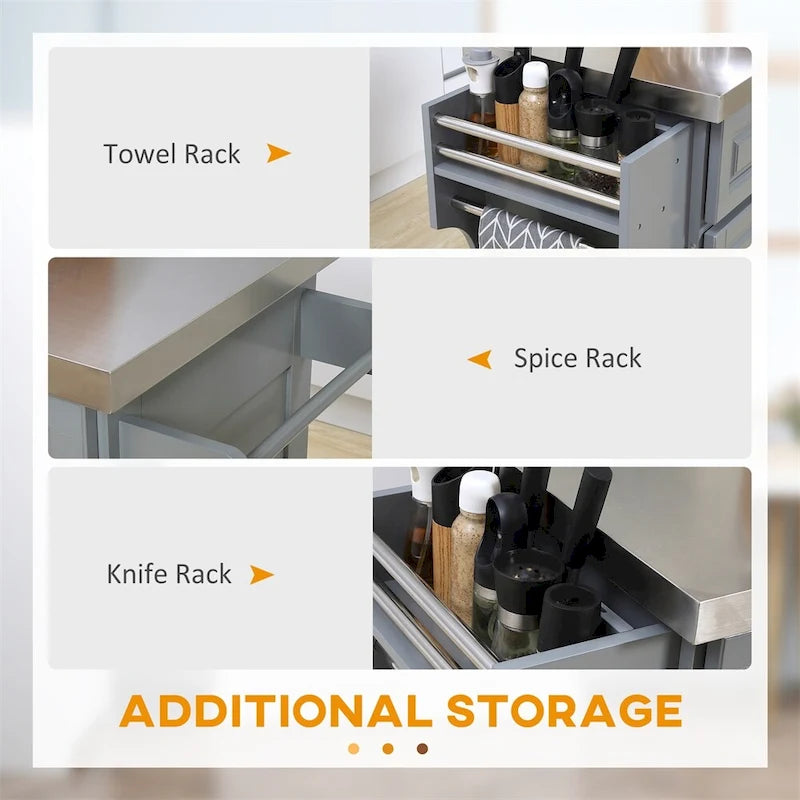 Îlot de cuisine roulant avec rangement, chariot de cuisine portable