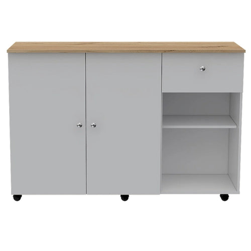 2-Drawer 2-Shelf Kitchen Island White and Pine
