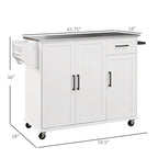 Îlot de cuisine roulant de 50,5 cm avec tiroir, 3 placards, plan de travail en inox, étagère à épices et porte-serviettes.