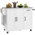 Îlot de cuisine roulant de 50,5 cm avec tiroir, 3 placards, plan de travail en inox, étagère à épices et porte-serviettes.
