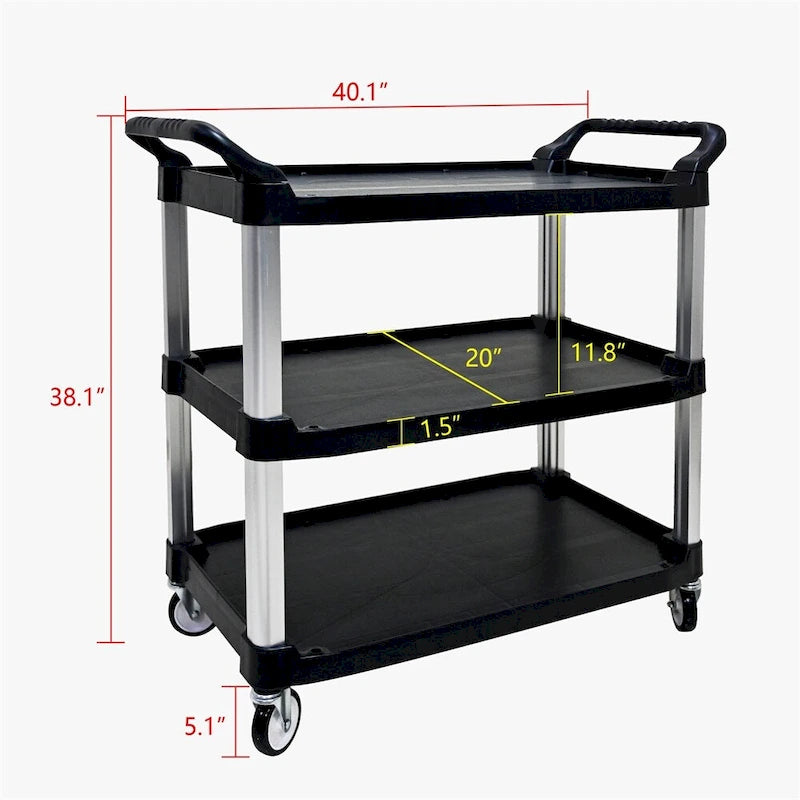 Chariot de cuisine mobile en plastique épais à 3 couches avec cadre en métal