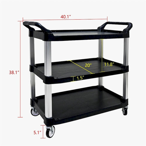 Chariot de cuisine mobile en plastique épais à 3 couches avec cadre en métal
