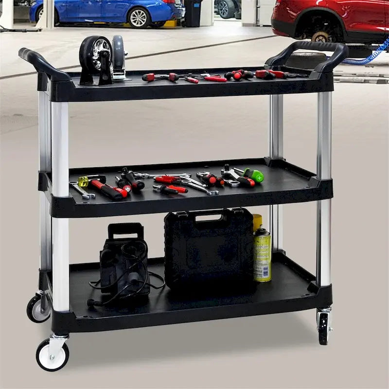 Chariot de cuisine mobile en plastique épais à 3 couches avec cadre en métal