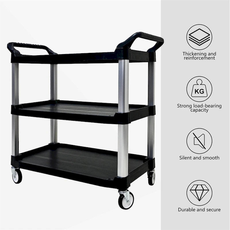 Chariot de cuisine mobile en plastique épais à 3 couches avec cadre en métal