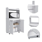 Kira Kitchen Kart, meuble à double porte, une étagère ouverte, deux étagères intérieures - Blanc
