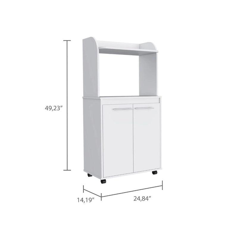 Kira Kitchen Kart, meuble à double porte, une étagère ouverte, deux étagères intérieures - Blanc