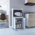Kira Kitchen Kart, meuble à double porte, une étagère ouverte, deux étagères intérieures - Blanc