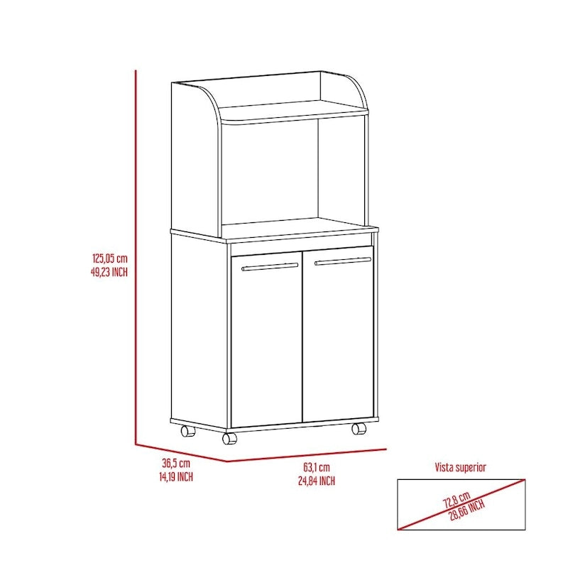 Kira Kitchen Kart, meuble à double porte, une étagère ouverte, deux étagères intérieures - Blanc