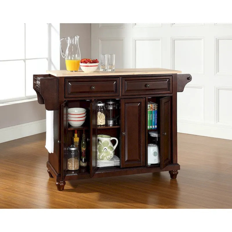Îlot de cuisine Crosley Cambridge avec plateau en bois naturel, finition acajou vieilli - 45,7 cm (P) x 131 cm (L) x 86,4 cm (H)