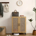 Rattan Mesh Double-Door Shoe Cabinet with Large Storage Space and Durable Structure