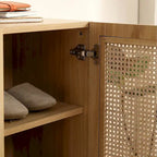 Meuble à chaussures à double porte en rotin tressé, avec grand espace de rangement et structure durable