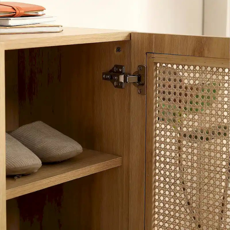 Meuble à chaussures à double porte en rotin tressé, avec grand espace de rangement et structure durable