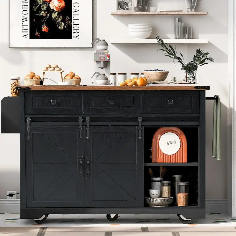Îlot de cuisine de style campagnard de 53,7 pouces avec prise électrique