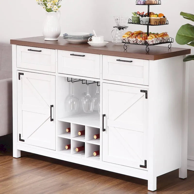 Wine Bar Cabinet, Sideboard with 3 Drawers, Cup Rack - N/A