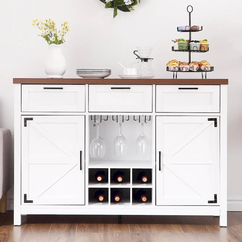 Meuble bar à vin, buffet à 3 tiroirs, porte-gobelets - Non applicable