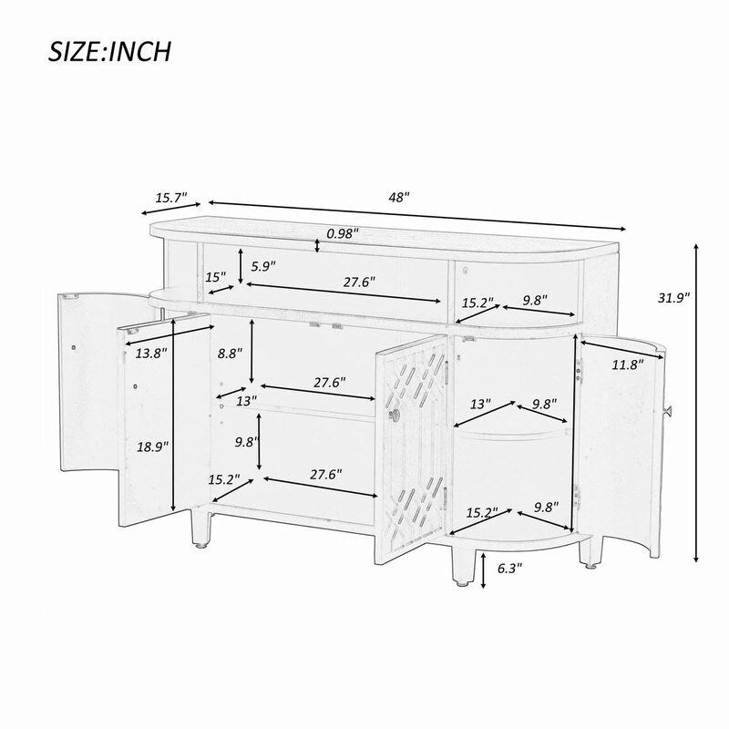 Armoire de rangement 48W à quatre portes et étagères réglables - Non applicable