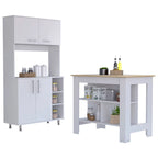 Ensemble de cuisine Ralston 2 pièces, îlot et armoire garde-manger à 4 portes et 7 étagères, blanc et chêne clair