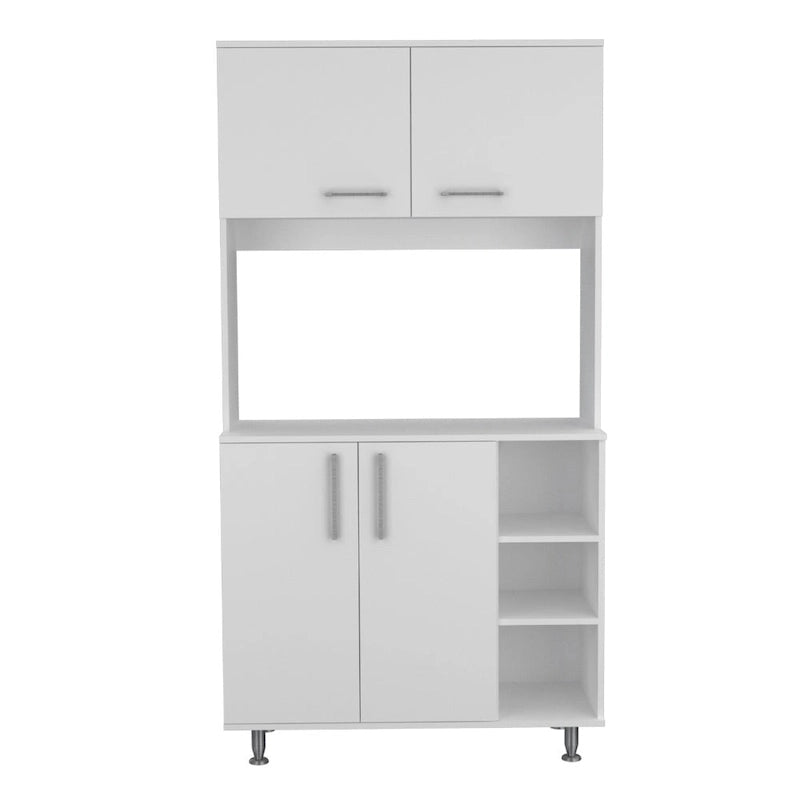 Ensemble de cuisine Ralston 2 pièces, îlot et armoire garde-manger à 4 portes et 7 étagères, blanc et chêne clair