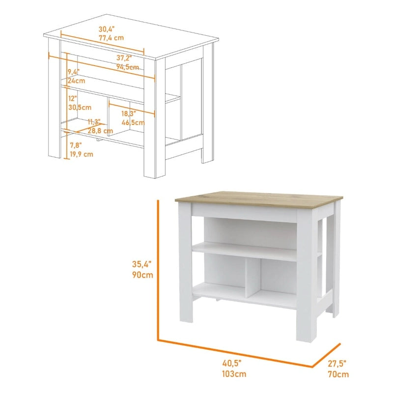Ensemble de cuisine Ralston 2 pièces, îlot et armoire garde-manger à 4 portes et 7 étagères, blanc et chêne clair