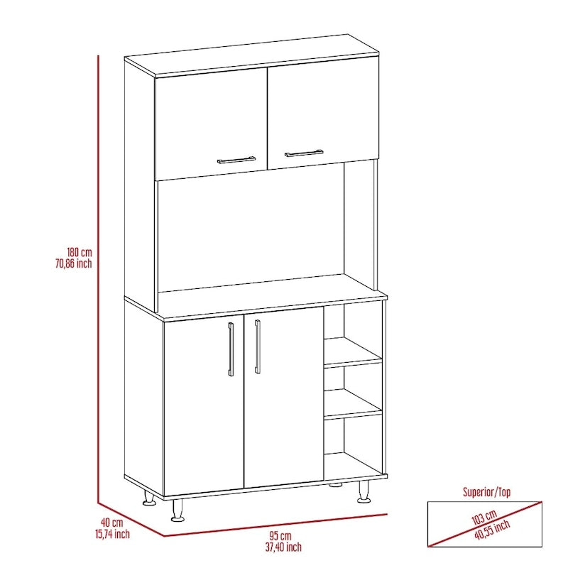 Ensemble de cuisine Ralston 2 pièces, îlot et armoire garde-manger à 4 portes et 7 étagères, blanc et chêne clair