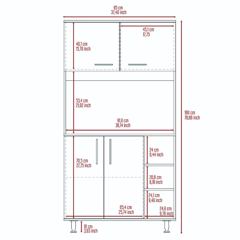 Ensemble de cuisine Ralston 2 pièces, îlot et armoire garde-manger à 4 portes et 7 étagères, blanc et chêne clair