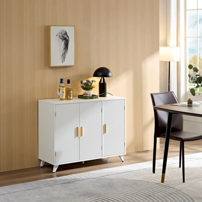 Modern Wavy Texture Sideboard Buffet Cabinet with 3 Doors