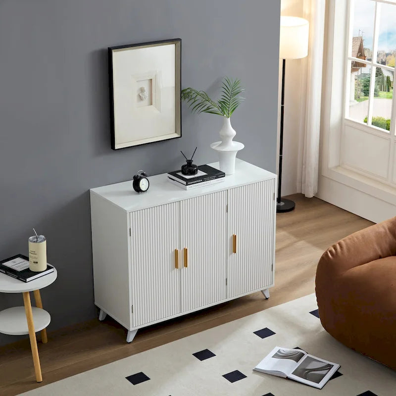 Buffet moderne à texture ondulée avec 3 portes