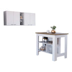 Ensemble de cuisine Sierra 2 pièces, 7 étagères, 4 portes, armoire murale et îlot de cuisine, blanc et chêne clair