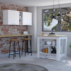 Ensemble de cuisine Sierra 2 pièces, 7 étagères, 4 portes, armoire murale et îlot de cuisine, blanc et chêne clair