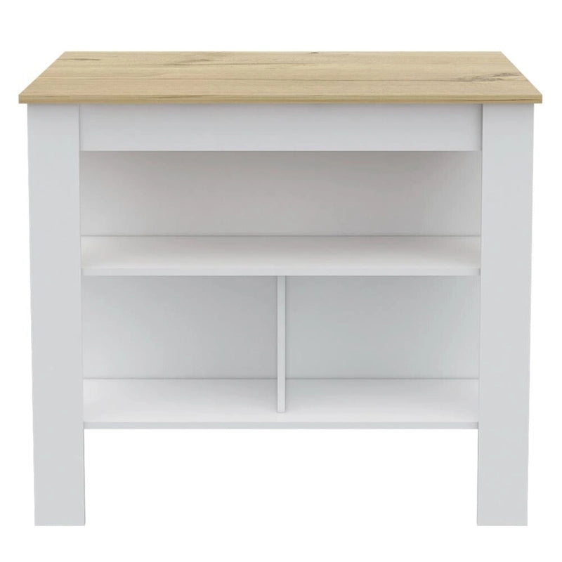 Ensemble de cuisine Sierra 2 pièces, 7 étagères, 4 portes, armoire murale et îlot de cuisine, blanc et chêne clair