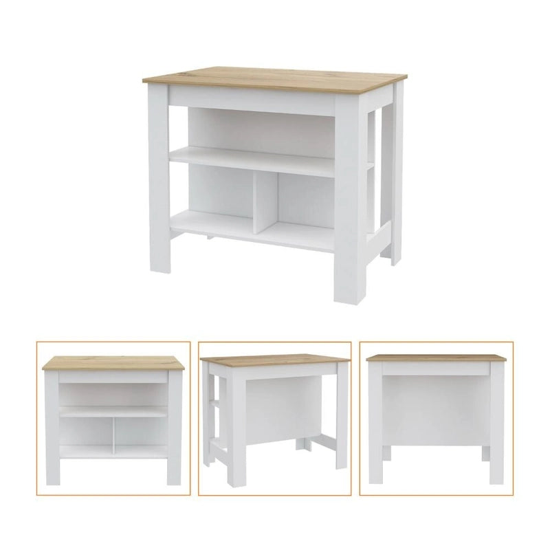 Ensemble de cuisine Sierra 2 pièces, 7 étagères, 4 portes, armoire murale et îlot de cuisine, blanc et chêne clair