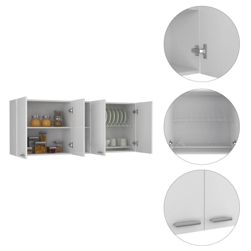 Ensemble de cuisine Sierra 2 pièces, 7 étagères, 4 portes, armoire murale et îlot de cuisine, blanc et chêne clair