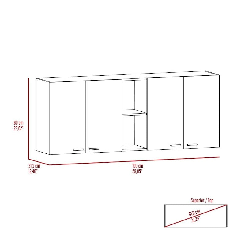 Ensemble de cuisine Sierra 2 pièces, 7 étagères, 4 portes, armoire murale et îlot de cuisine, blanc et chêne clair