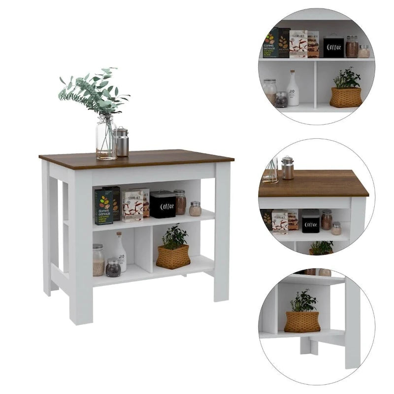 Ensemble de cuisine Sierra 2 pièces, 7 étagères, 4 portes, armoire murale et îlot de cuisine, blanc et chêne clair
