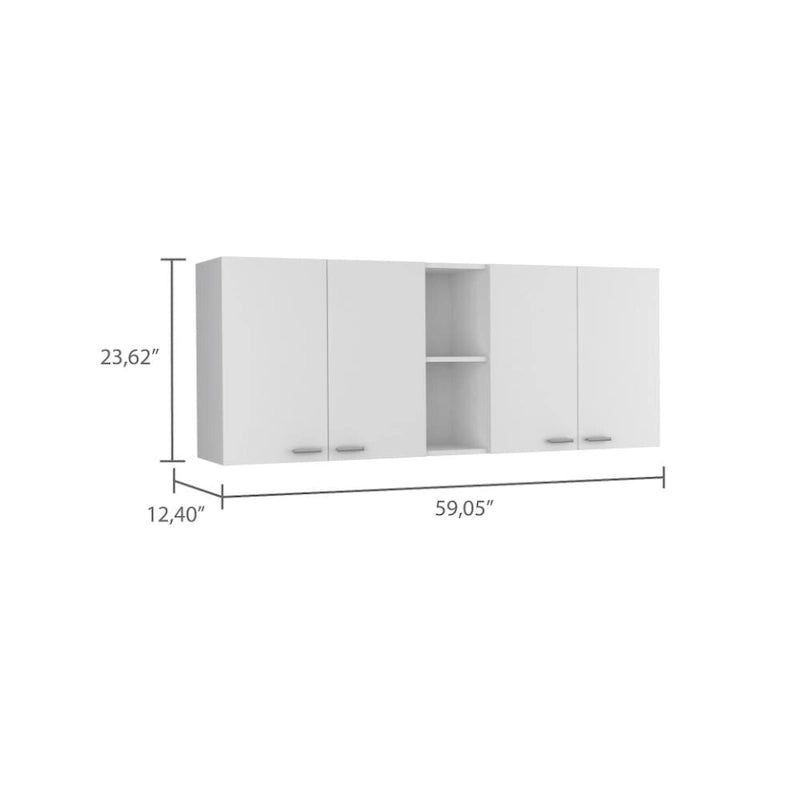 Ensemble de cuisine Sierra 2 pièces, 7 étagères, 4 portes, armoire murale et îlot de cuisine, blanc et chêne clair