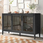 Wood Storage Cabinet with Three Tempered Glass Doors and Adjustable Shelf,Suitable for Living Room, Study and Entrance
