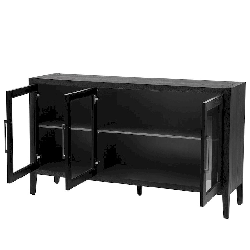 Meuble de rangement en bois avec trois portes en verre trempé et étagère réglable, idéal pour le salon, le bureau et l'entrée.