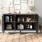 Meuble de rangement en bois avec trois portes en verre trempé et étagère réglable, idéal pour le salon, le bureau et l'entrée.