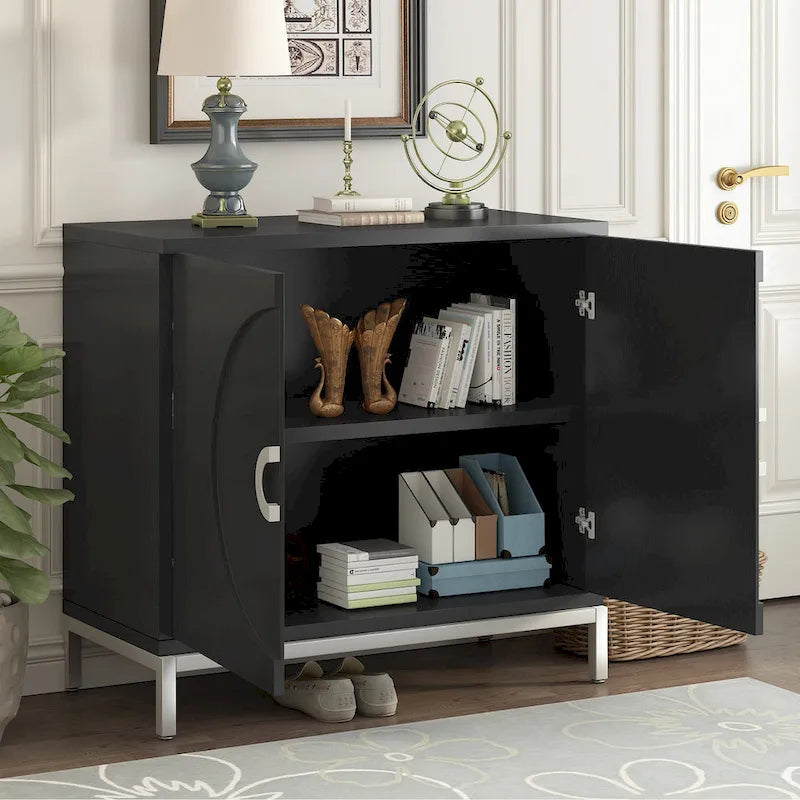 Meuble d'appoint avec placage en bois massif et piètement en métal - 34 cm (L) x 15,5 cm (l) x 31,9 cm (H)