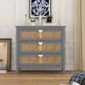 Meuble à 3 tiroirs, rotin naturel, style américain, idéal pour la chambre, le salon ou le bureau.