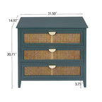 Meuble à 3 tiroirs, rotin naturel, style américain, idéal pour la chambre, le salon ou le bureau.