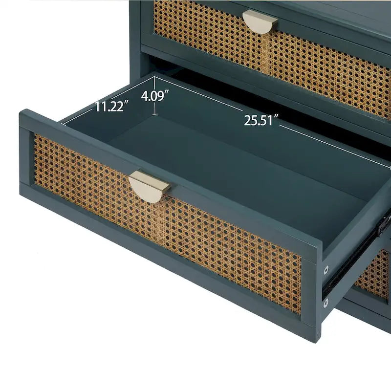 Meuble à 3 tiroirs, rotin naturel, style américain, idéal pour la chambre, le salon ou le bureau.