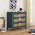Meuble à 3 tiroirs, rotin naturel, style américain, idéal pour la chambre, le salon ou le bureau.
