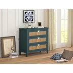 Meuble à 3 tiroirs, rotin naturel, style américain, idéal pour la chambre, le salon ou le bureau.