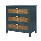 Meuble à 3 tiroirs, rotin naturel, style américain, idéal pour la chambre, le salon ou le bureau.