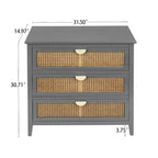Meuble à 3 tiroirs, rotin naturel, style américain, idéal pour la chambre, le salon ou le bureau.