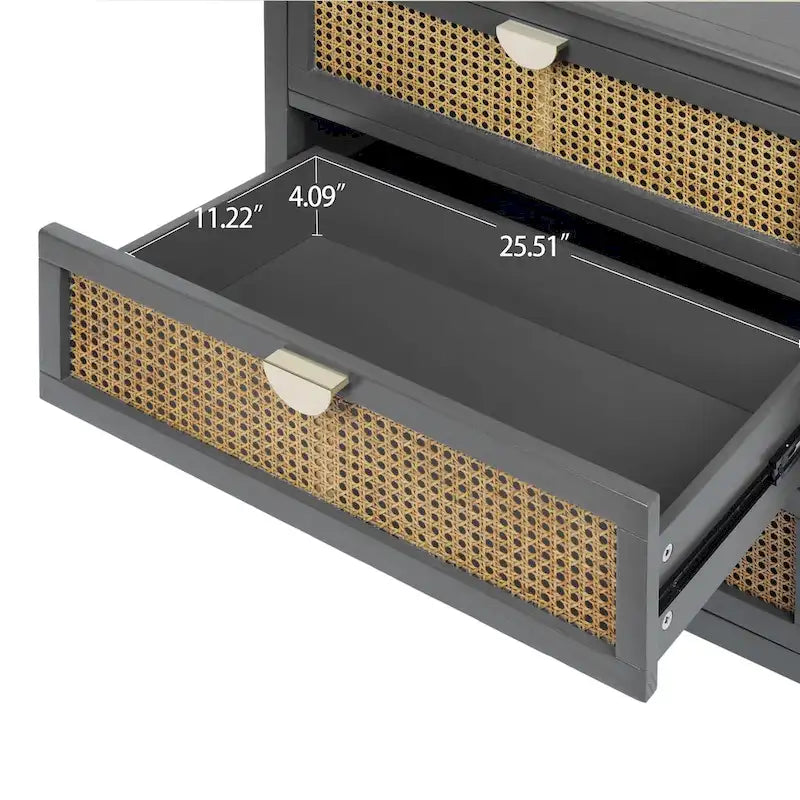 Meuble à 3 tiroirs, rotin naturel, style américain, idéal pour la chambre, le salon ou le bureau.