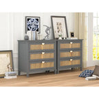 Meuble à 3 tiroirs, rotin naturel, style américain, idéal pour la chambre, le salon ou le bureau.