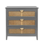 Meuble à 3 tiroirs, rotin naturel, style américain, idéal pour la chambre, le salon ou le bureau.